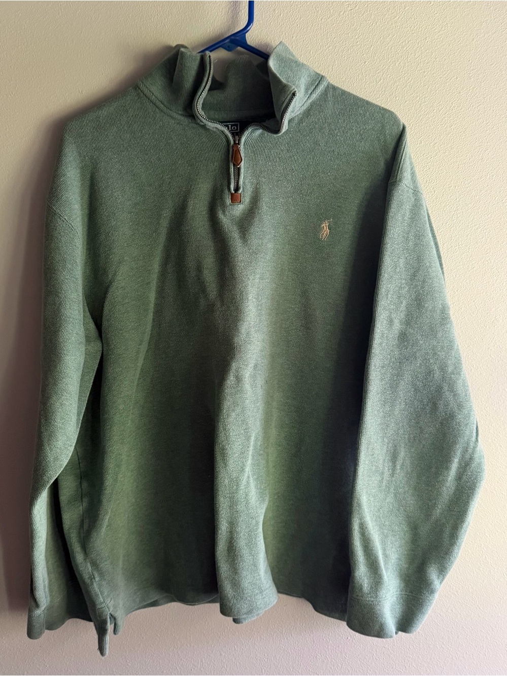 Polo Ralph Lauren Sweatshirt Mens 2XL Green 1/4 Zip Mock Neck Pony Logo